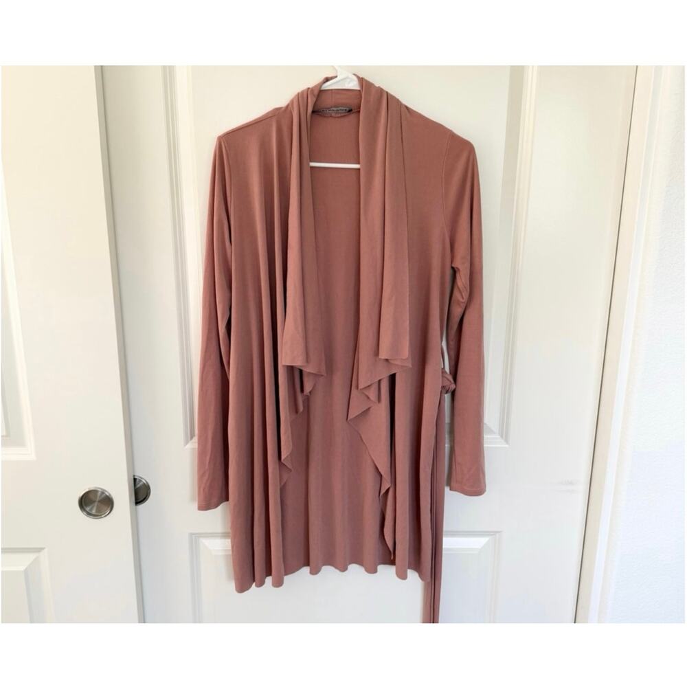 Naked Wardrobe Open Front Tie Waist Rayon Light Weight Waterfall Cardigan Small